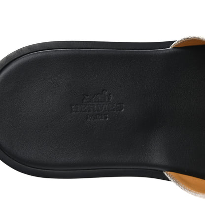 Hermes Canvas Calfskin Mens Izmir Sandals 40 Black Prunoir 7 of 9