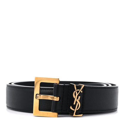 Saint Laurent Smooth Calfskin Monogram Square Buckle Belt 90 36 Black 1 of 5