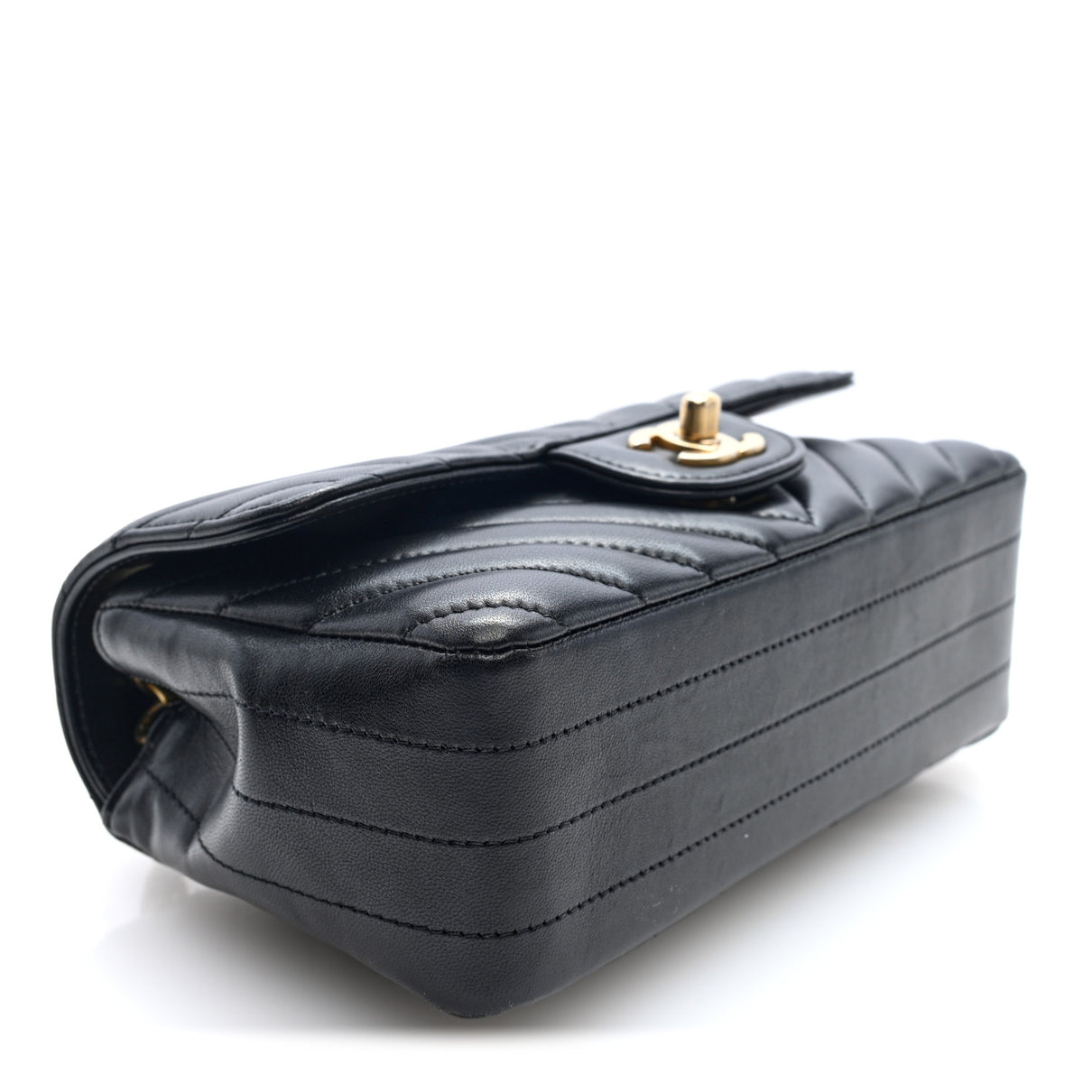 Lambskin Chevron Quilted Mini Rectangular Flap Black