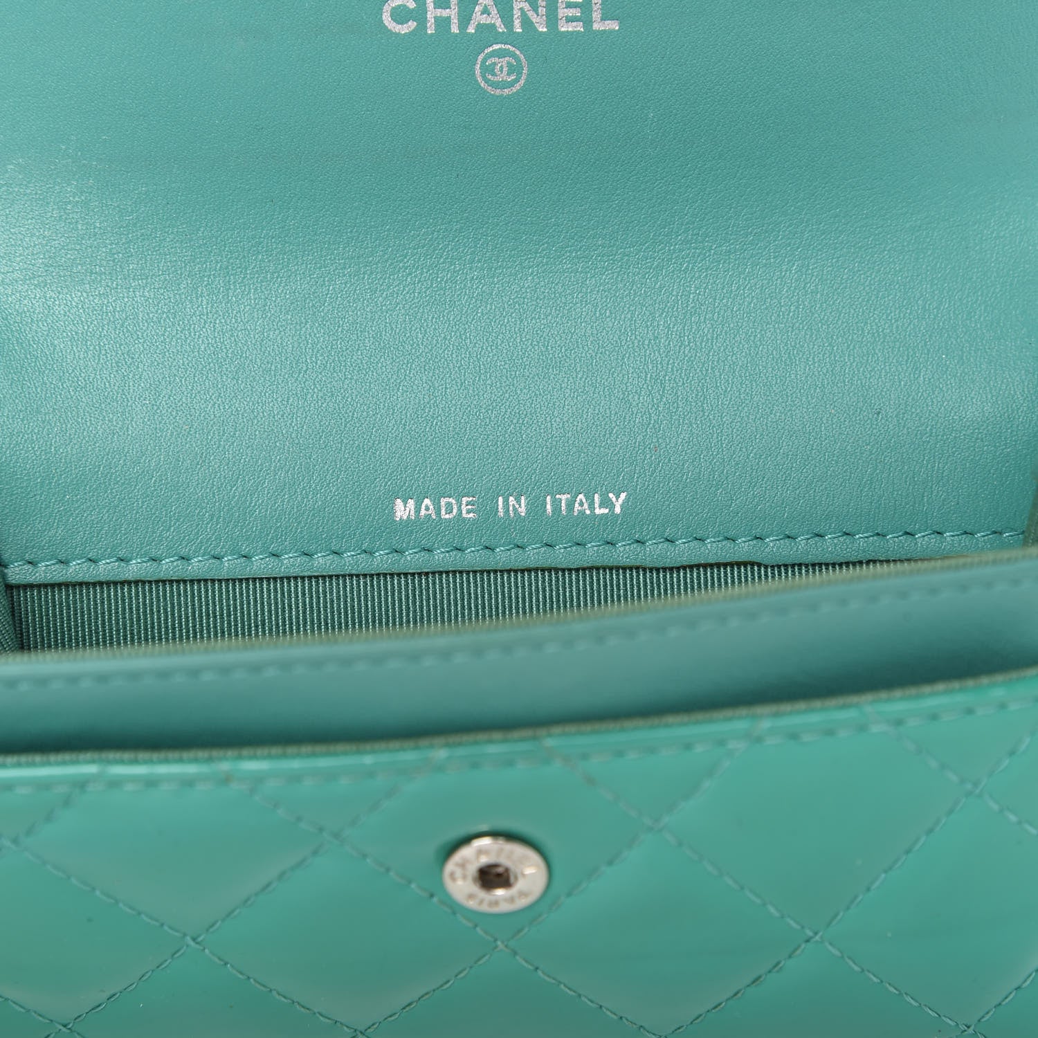 Chanel Patent Quilted Flap Card Holder Turquoise 9 of 11