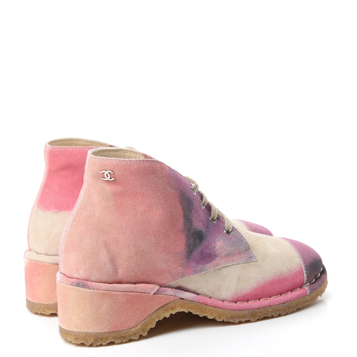 Suede Lace Up Short Boots 35.5 Pink Purple