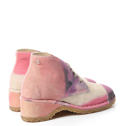 Chanel Suede Lace Up Short Boots 35.5 Pink Purple 4 of 9