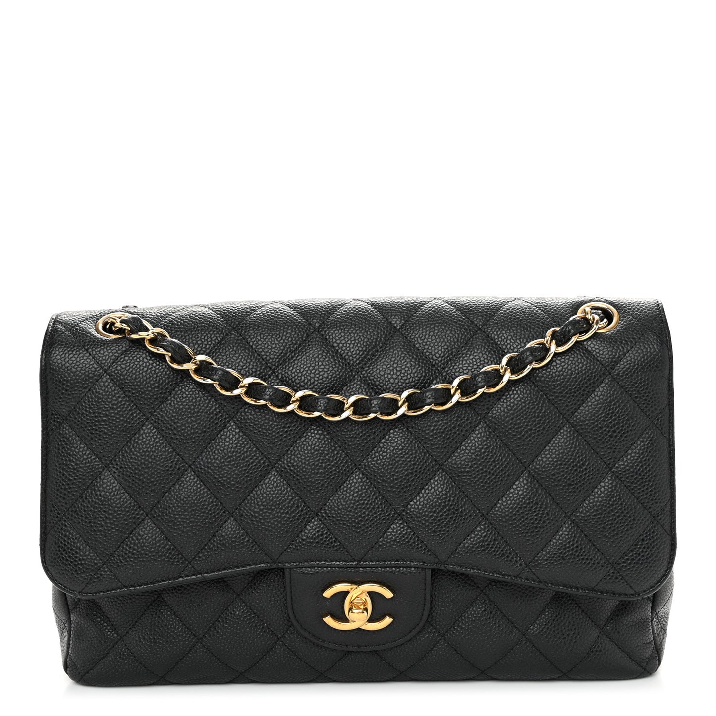 Caviar Quilted Jumbo Double Flap Black