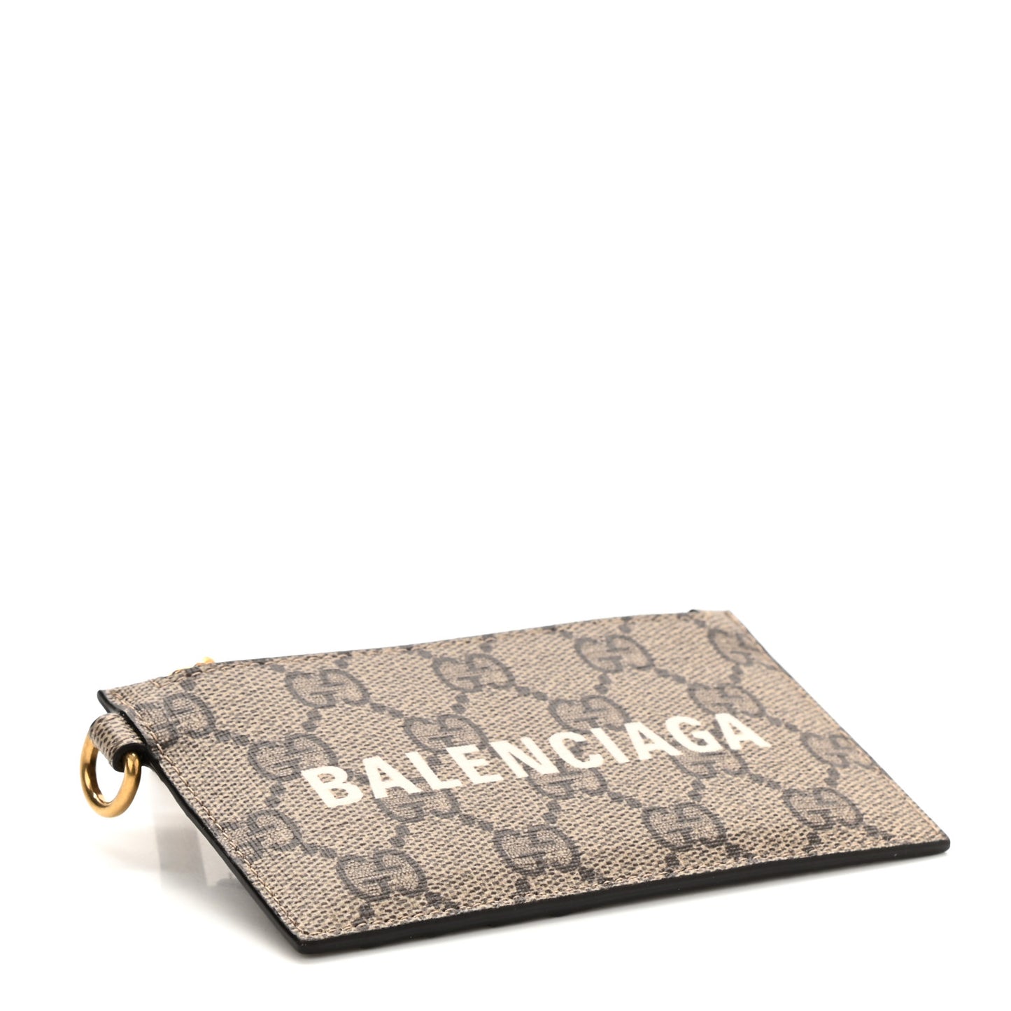 X BALENCIAGA GG Supreme Monogram Logo Card Case With Strap Beige Ebony