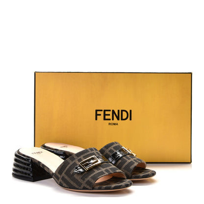 Fendi Jacquard Calfskin FF Crocodile Embossed Promenade Slide Sandals 35.5 Tobacco Moro Black 10 of 10