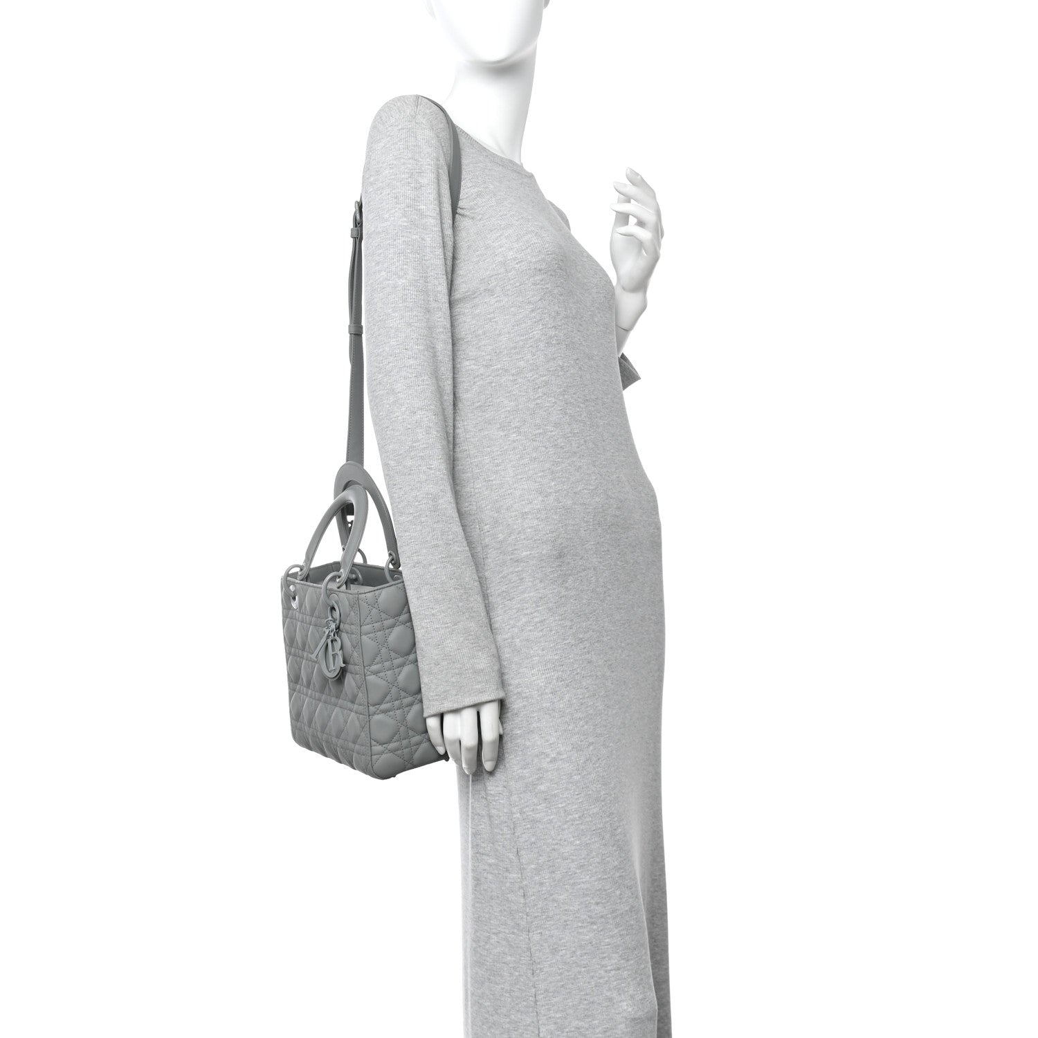 Christian Dior Ultra Matte Calfskin Cannage Medium Lady Dior Grey Stone 2 of 9
