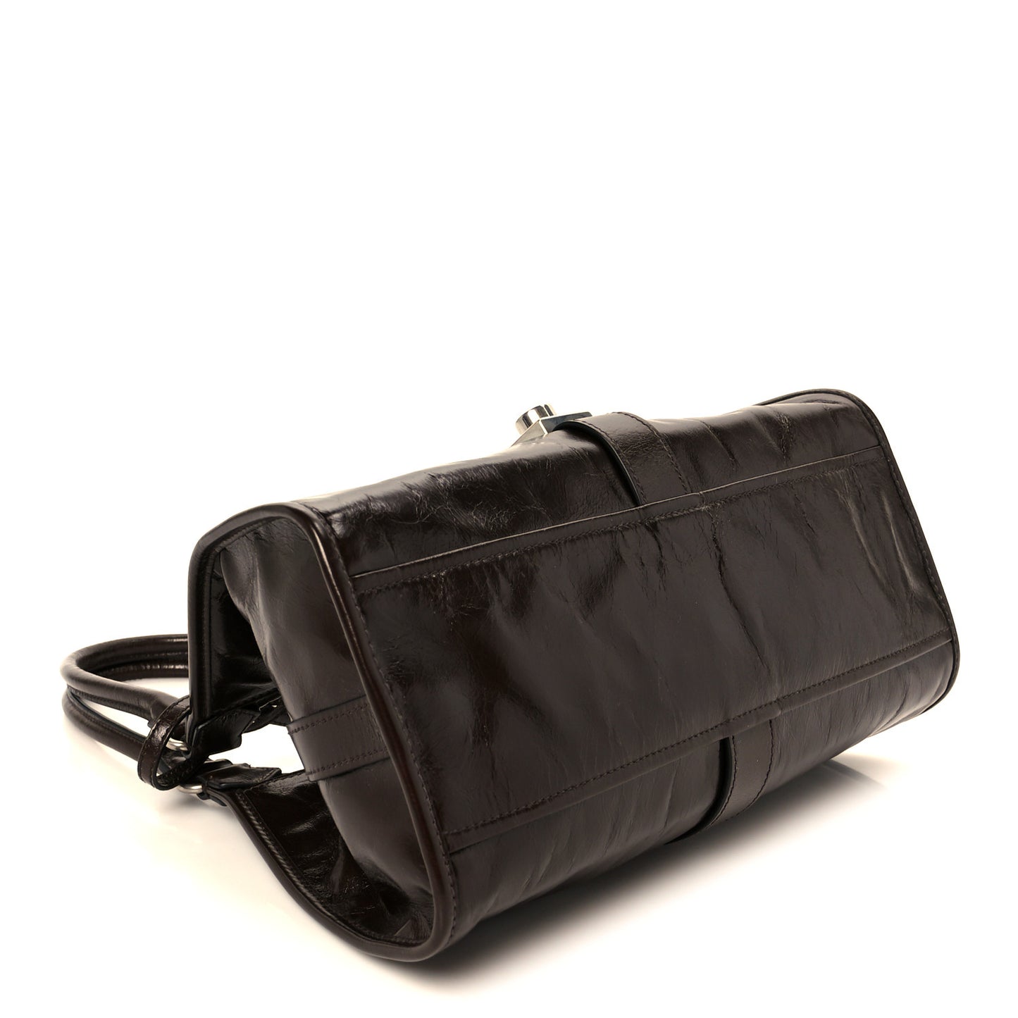 Glossy Calfskin Medium Tote Bag Dark Brown