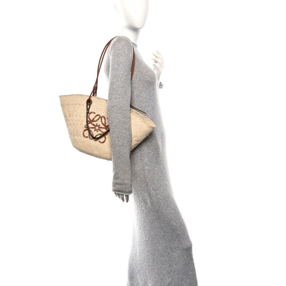 Loewe Calfskin Raffia Small Anagram Basket Tote Bag Natural Tan 3 of 17