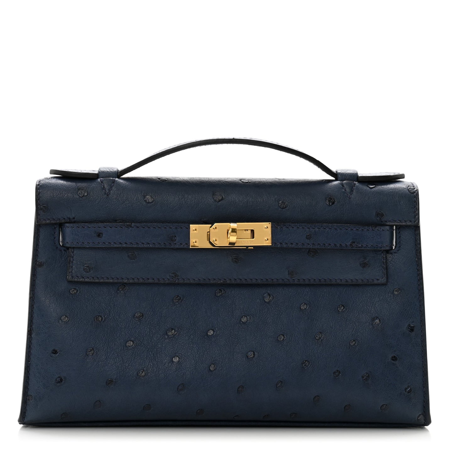 Ostrich Kelly Pochette Clutch Bleu Roi