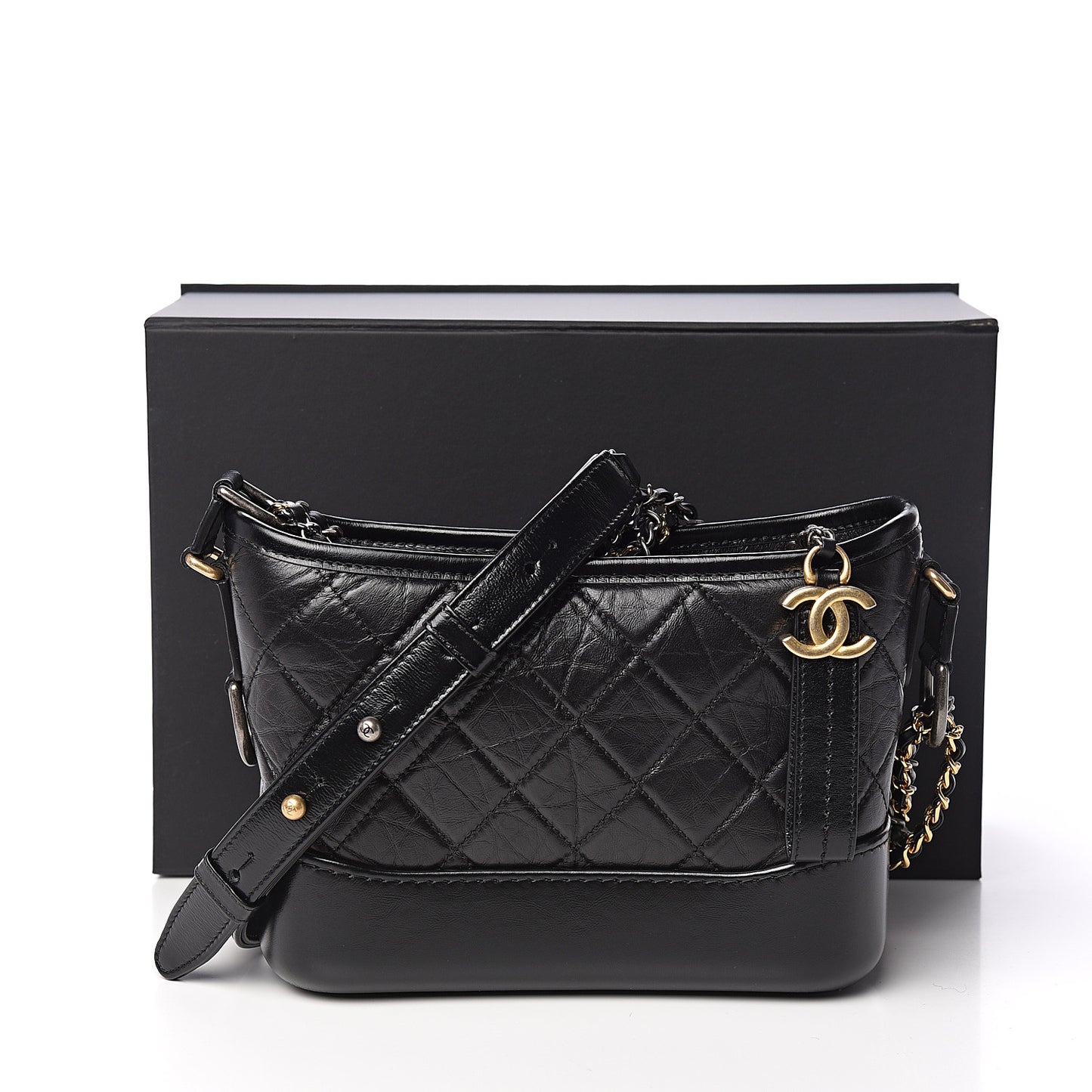 Aged Calfskin Quilted Small Gabrielle Hobo Black