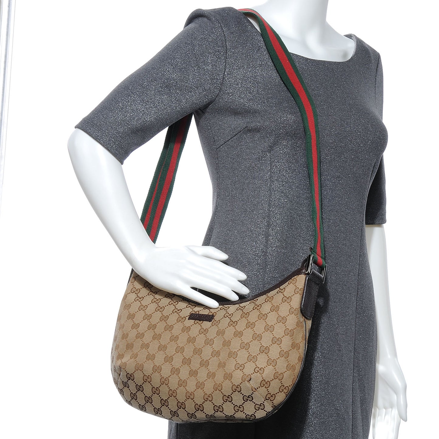 Monogram Web Medium Half Moon Hobo Dark Brown
