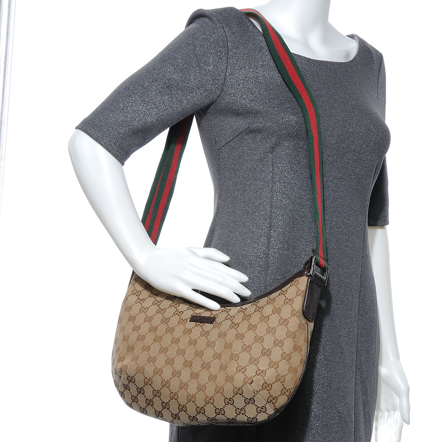 Gucci Monogram Web Medium Half Moon Hobo Dark Brown 2 of 7