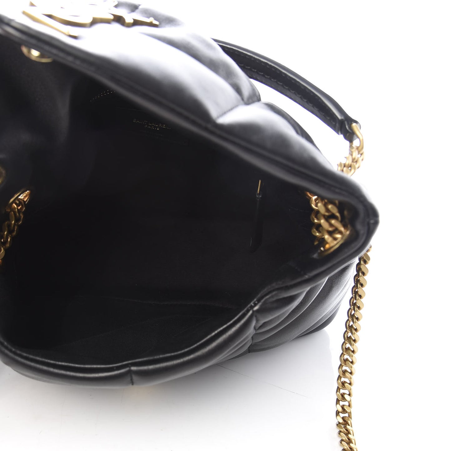 Lambskin Quilted Small Loulou Puffer Monogram Chain Satchel Black