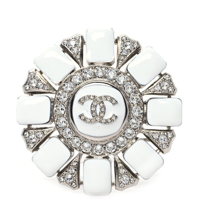 Chanel Enamel Crystal CC Brooch White Silver 1 of 4