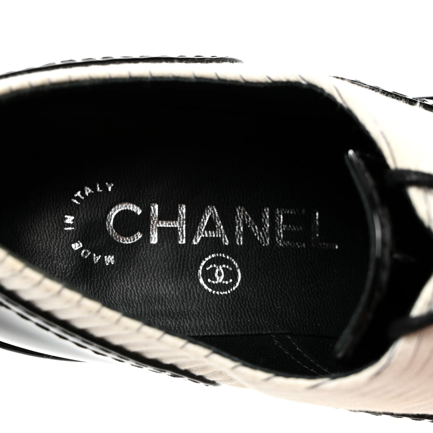 Patent Tweed CC Lace Up Oxfords 37 Black White