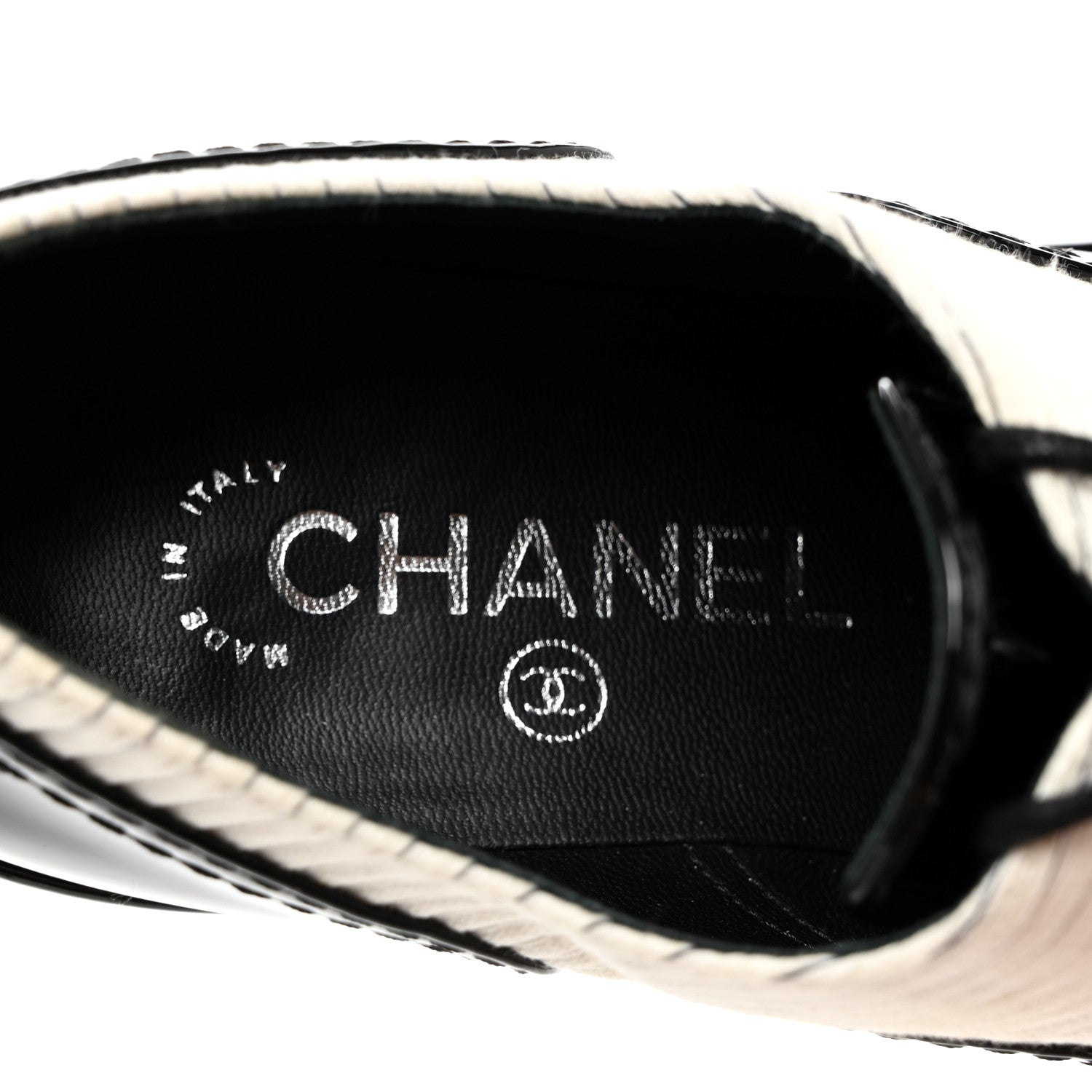 Chanel Patent Tweed CC Lace Up Oxfords 37 Black White 6 of 8