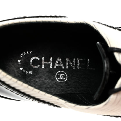 Chanel Patent Tweed CC Lace Up Oxfords 37 Black White 6 of 8