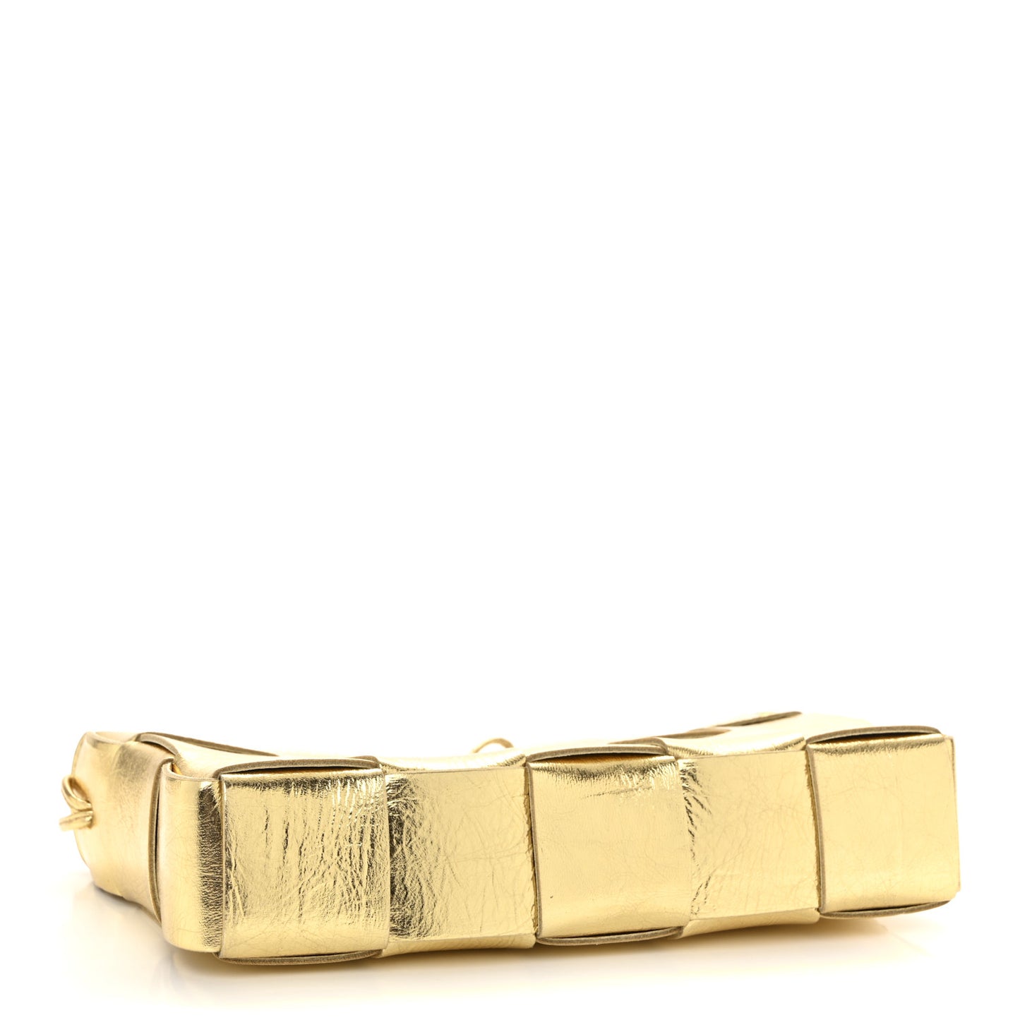 Metallic Lambskin Maxi Intrecciato Cassette Pouch On Strap Bag Gold