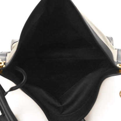 Saint Laurent Canvas Calfskin Tag Hobo White Black 5 of 6