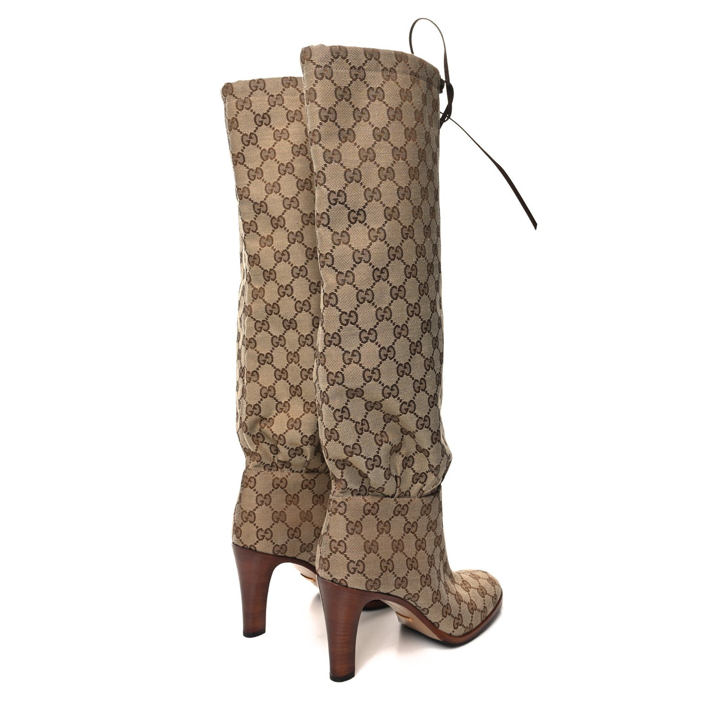 Monogram Malaga Kid Lisa Mid Heel Boots 40 Beige Ebony