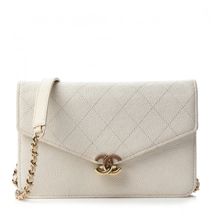 Chanel Grained Calfskin Quilted Cuba Wallet On Chain WOC White 1 of 13