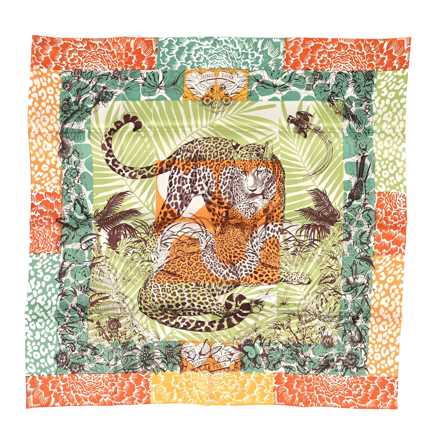 Silk Jungle Love Shawl 70 Vert Orange Brun