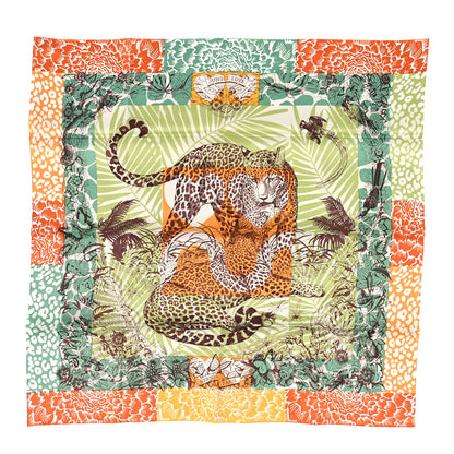 Hermes Silk Jungle Love Shawl 70 Vert Orange Brun 1 of 3