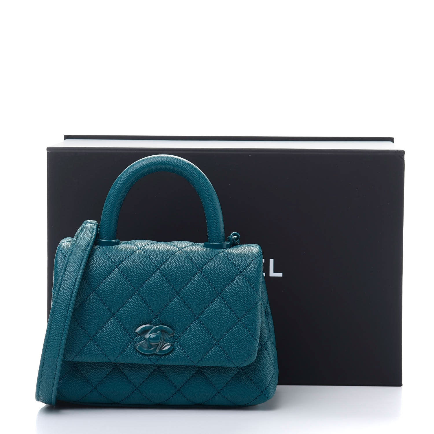 Chanel Caviar Quilted Incognito Extra Mini Coco Handle Flap Dark Turquoise 11 of 11