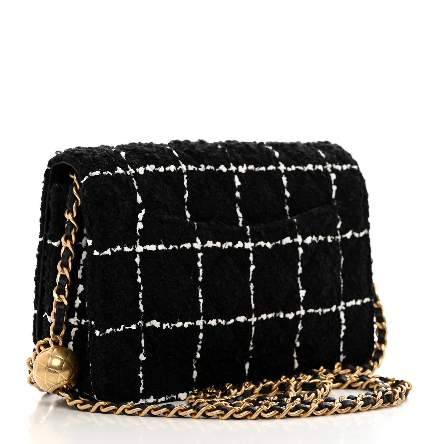 Tweed Quilted Mini Rectangular Pearl Crush Flap Black