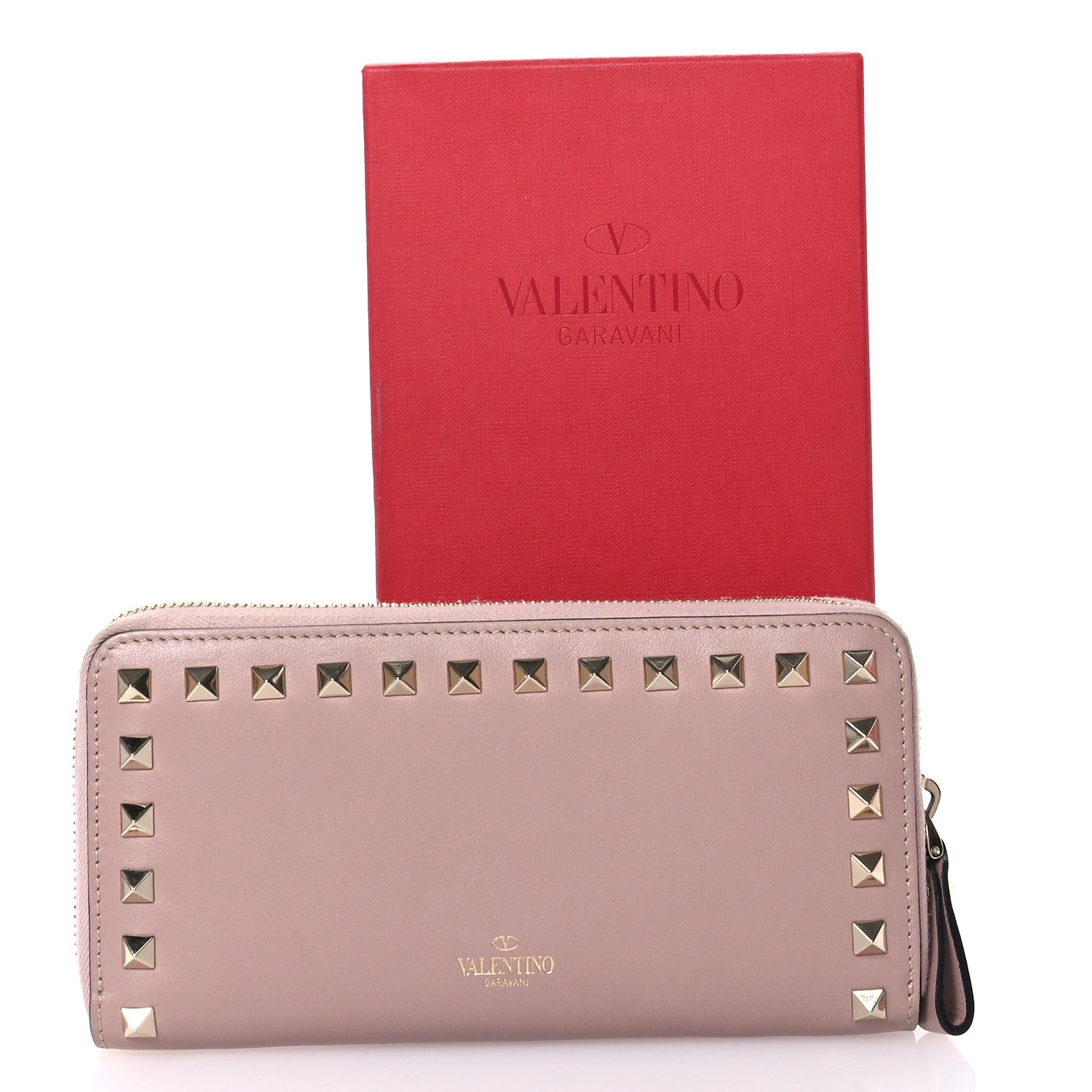 Valentino Garavani Calfskin Rockstud Zip Around Wallet Poudre 8 of 8