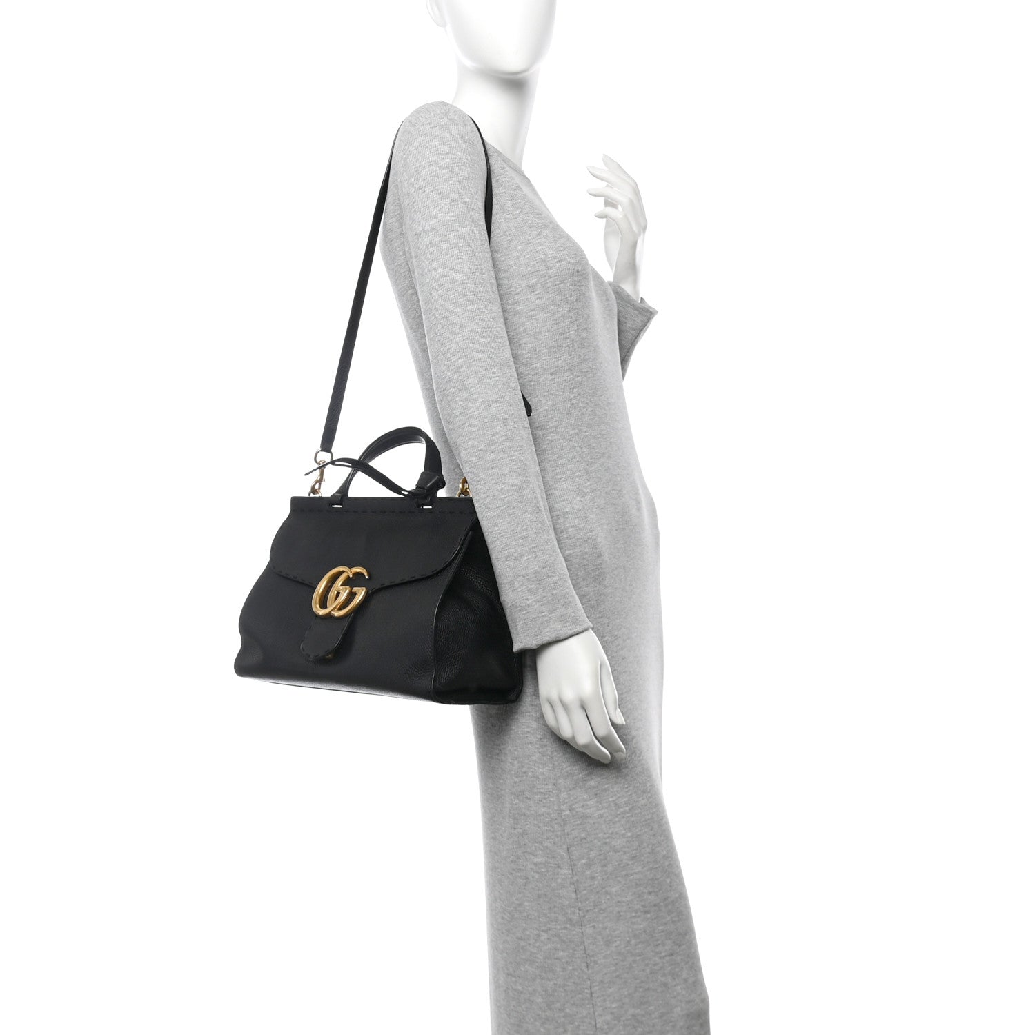 Gucci Calfskin Small GG Marmont Top Handle Bag Black 2 of 10