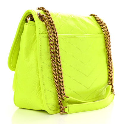 Saint Laurent Crinkled Calfskin Matelasse Monogram Medium Niki Chain Satchel Neon Yellow 3 of 13