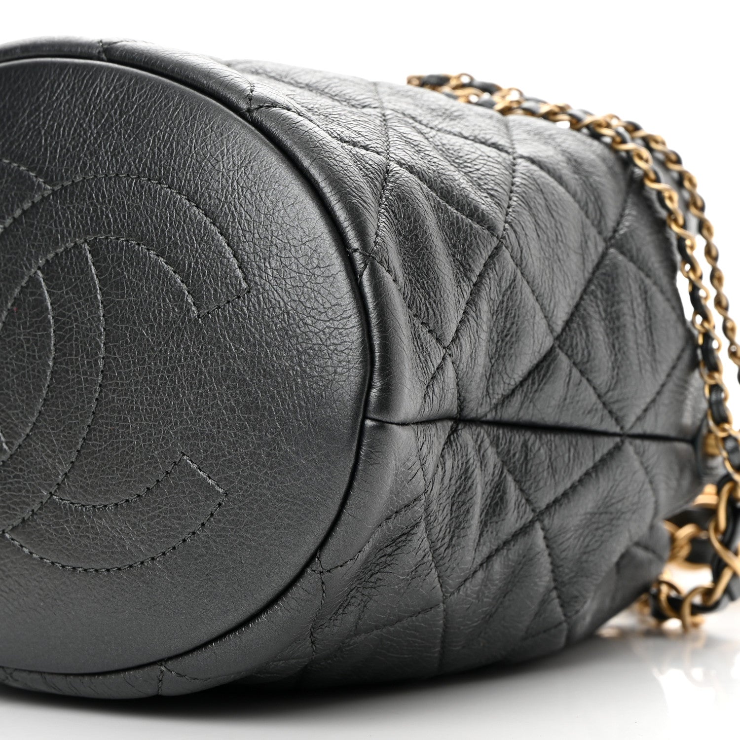 Chanel Metallic Lambskin Quilted Pearl Crown Drawstring Bag Anthracite 9 of 10