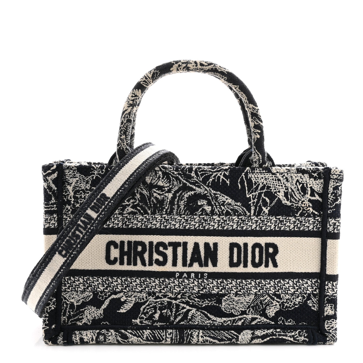 Christian Dior Canvas Embroidered Toile De Jouy Reverse Mini Book Tote With Strap Blue Multicolor 1 of 11