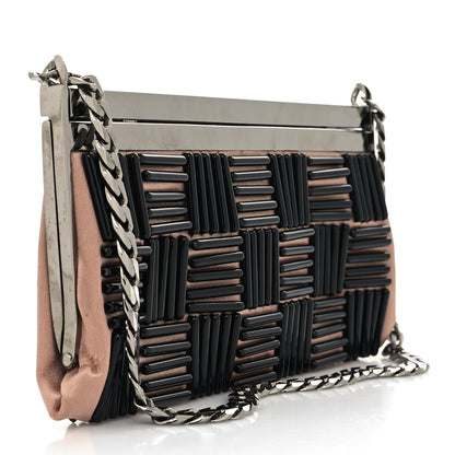 Chanel Metal Satin Beaded Frame Logo Clutch Pink Black Silver 3 of 12