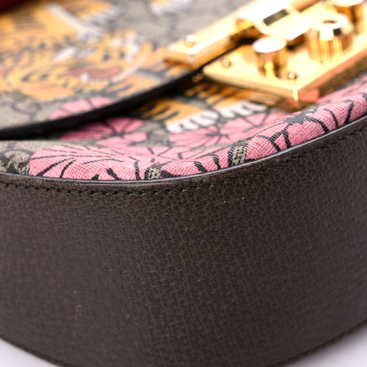Gucci GG Supreme Monogram Bengal Web Medium Padlock Messenger Shoulder Bag Beige Pink 9 of 28