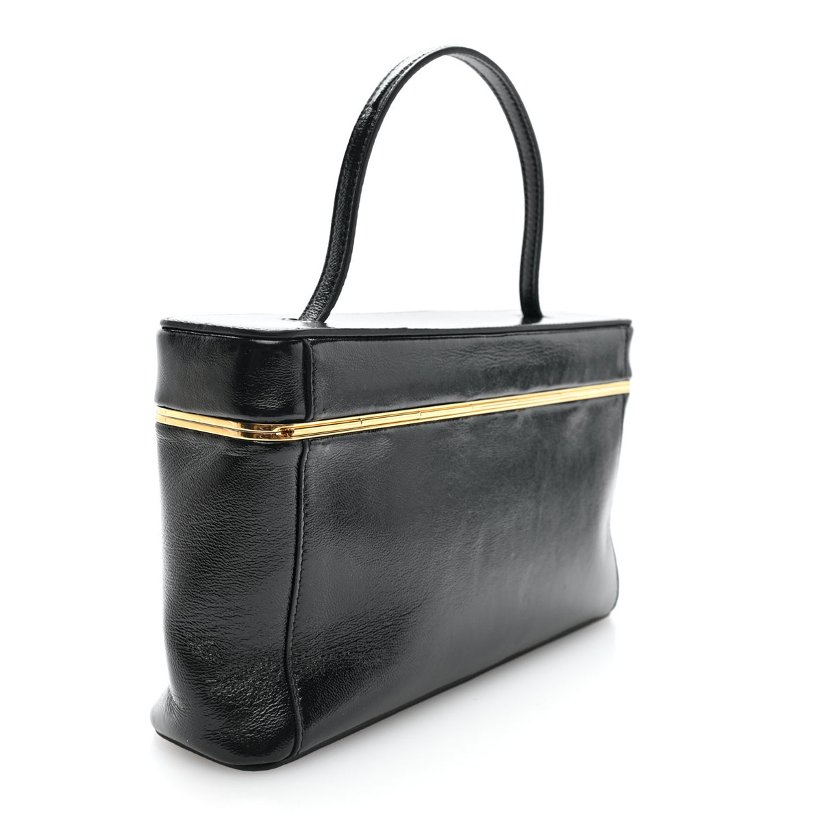 Glossy Lambskin Vanity Frame Rectangle Bag Black