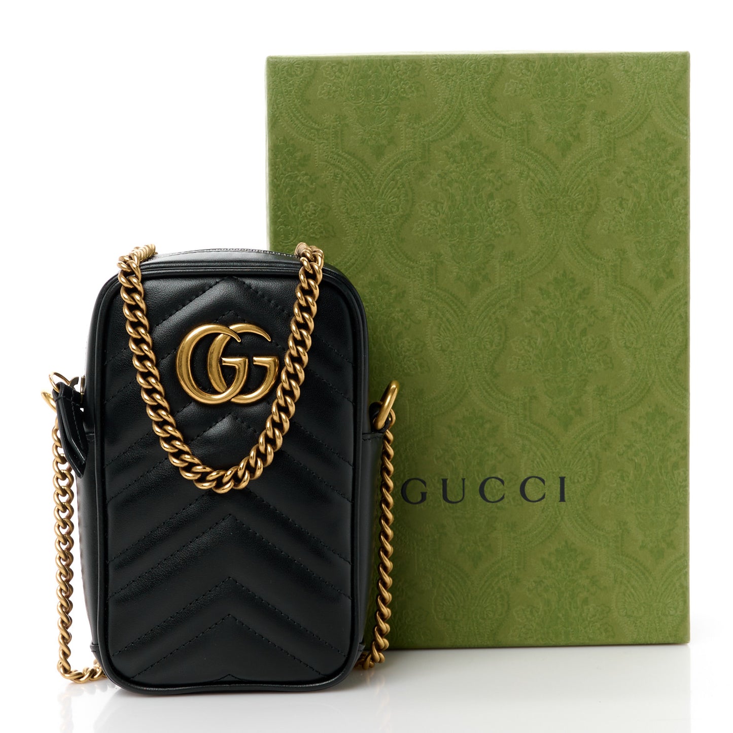 Calfskin Matelasse Mini GG Marmont Crossbody Bag Black