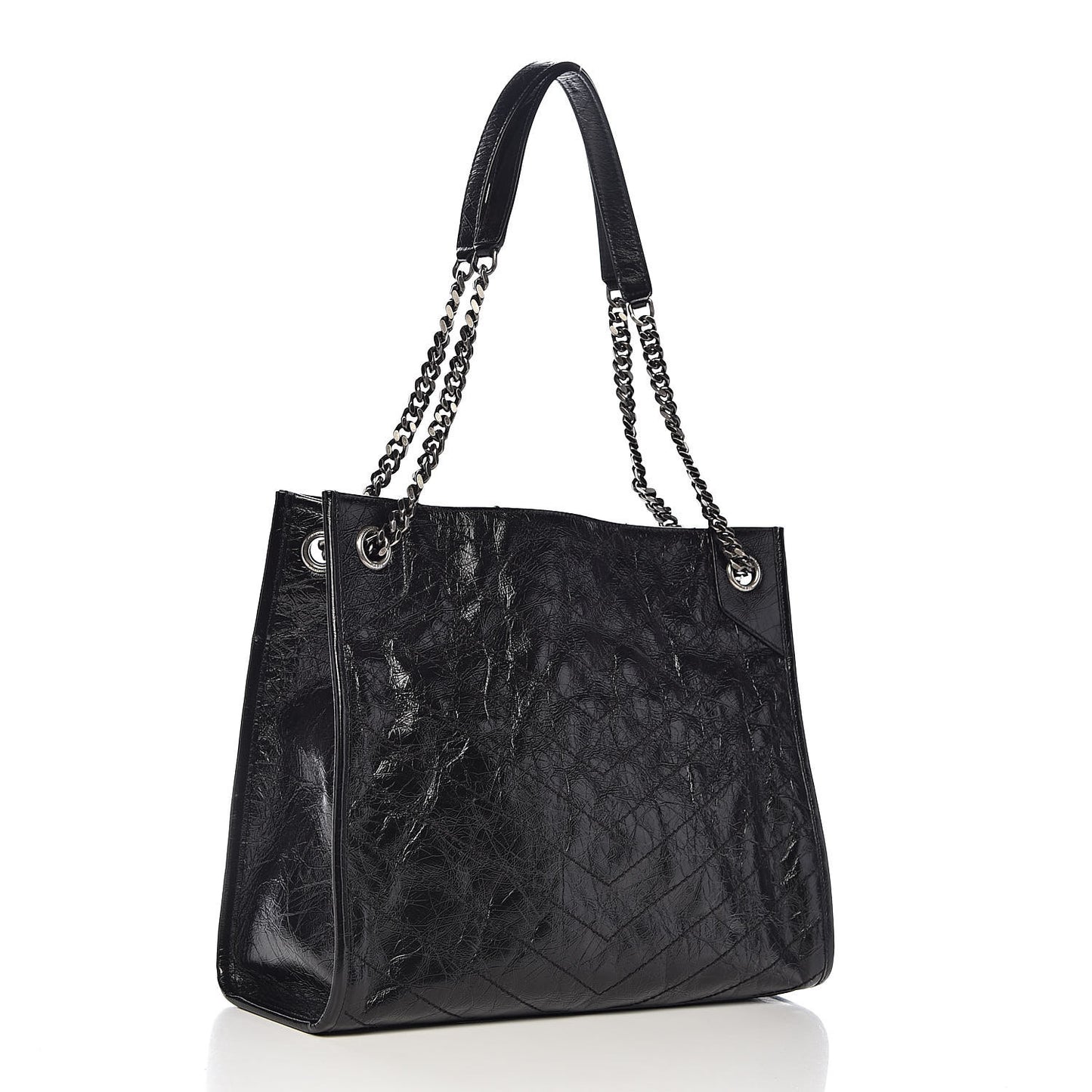 Crinkled Calfskin Matelasse Monogram Medium Niki Shopper Tote Black