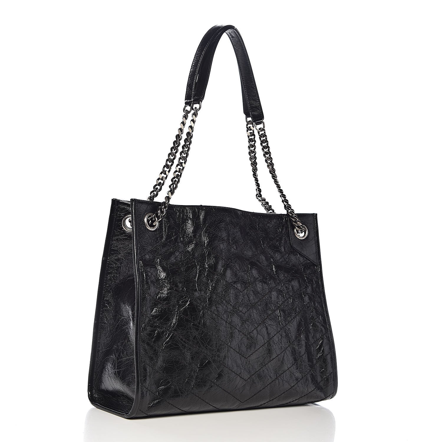Saint Laurent Crinkled Calfskin Matelasse Monogram Medium Niki Shopper Tote Black 2 of 9