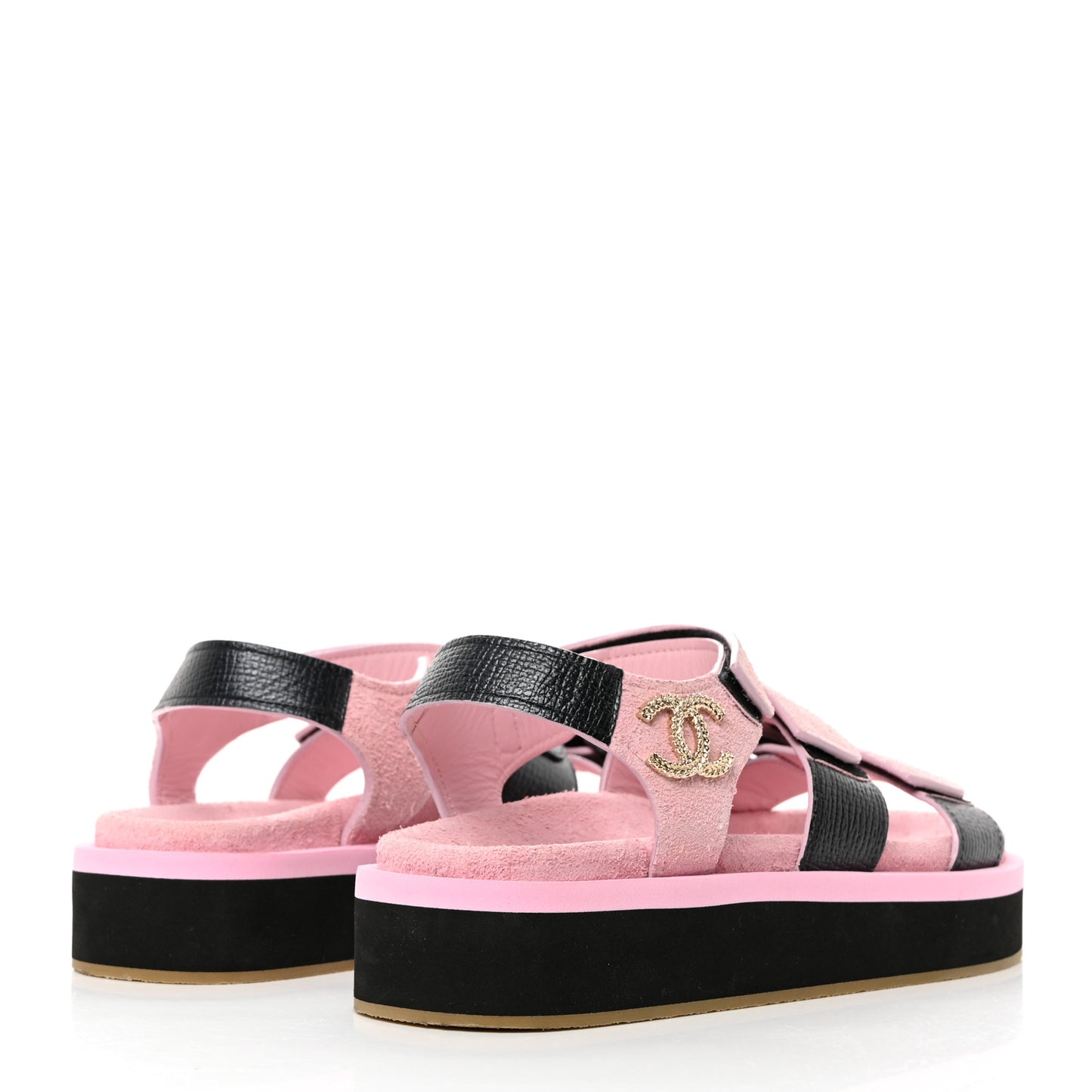 Suede Calfskin Velcro Flat Sandals 38 Light Pink