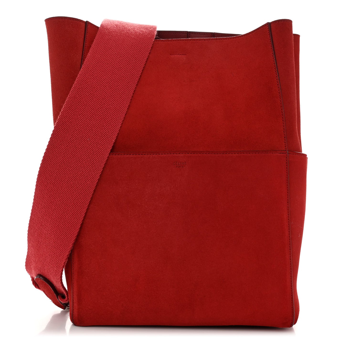 Suede Calfskin Sangle Bucket Bag Red