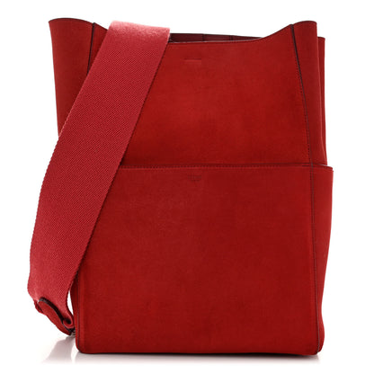 Celine Suede Calfskin Sangle Bucket Bag Red 1 of 11