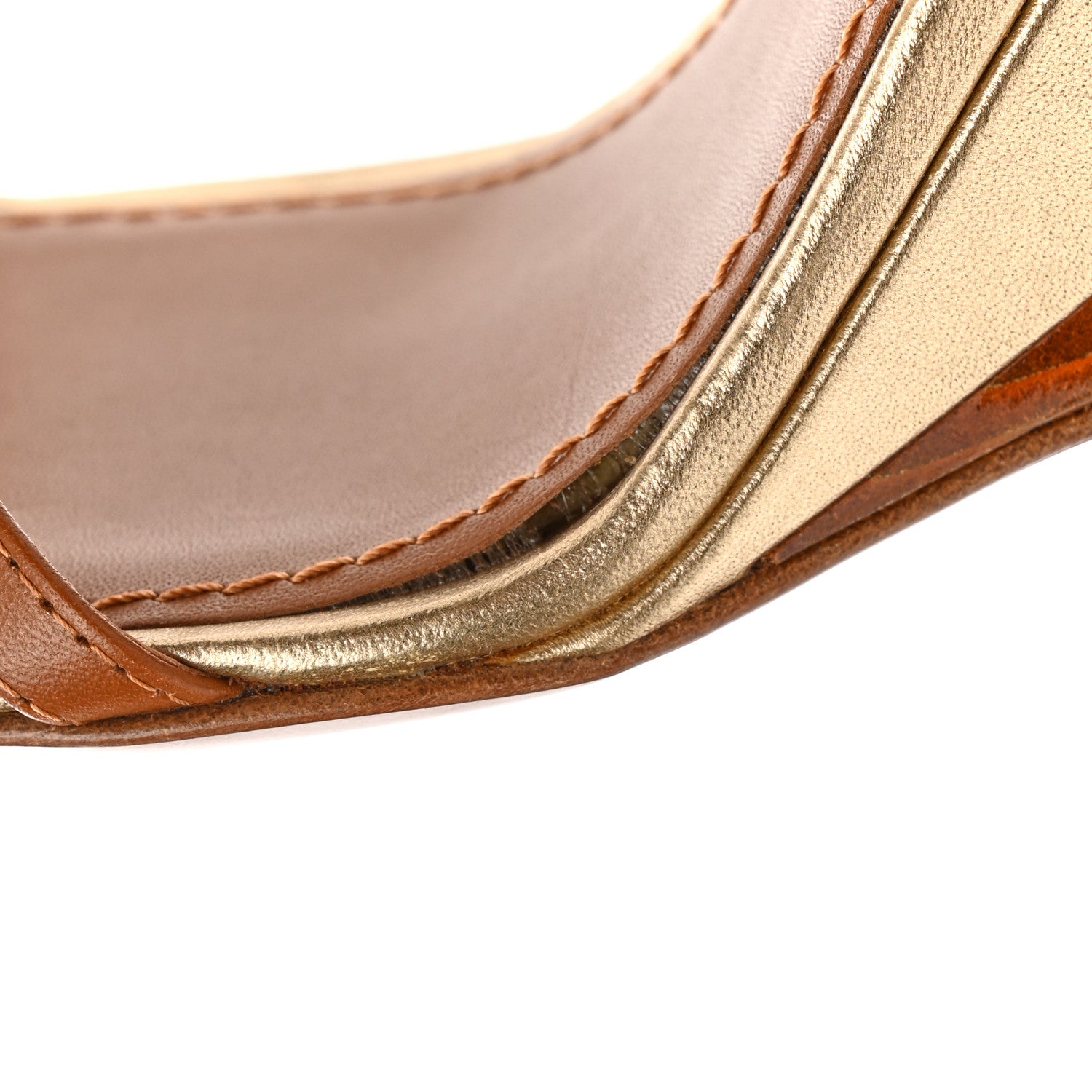 Louis Vuitton Metallic Calfskin Wood Wedge Sandals 36 Brown Gold 4 of 12