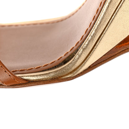 Louis Vuitton Metallic Calfskin Wood Wedge Sandals 36 Brown Gold 4 of 12