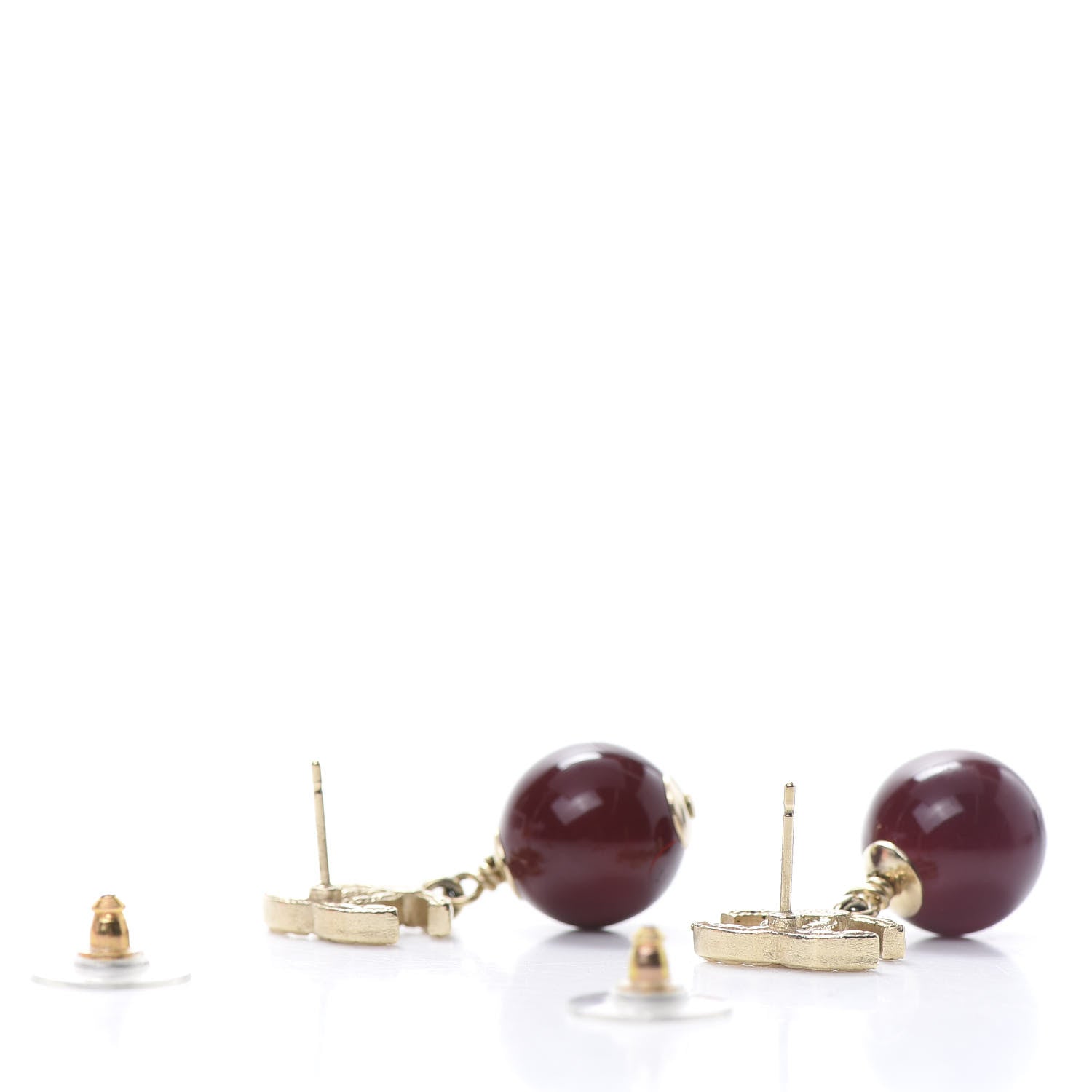 Chanel CC Bead Drop Earrings Gold Red 3 of 5