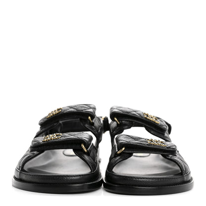 Chanel Grained Calfskin Velcro Dad Sandals 38.5 Black 3 of 9