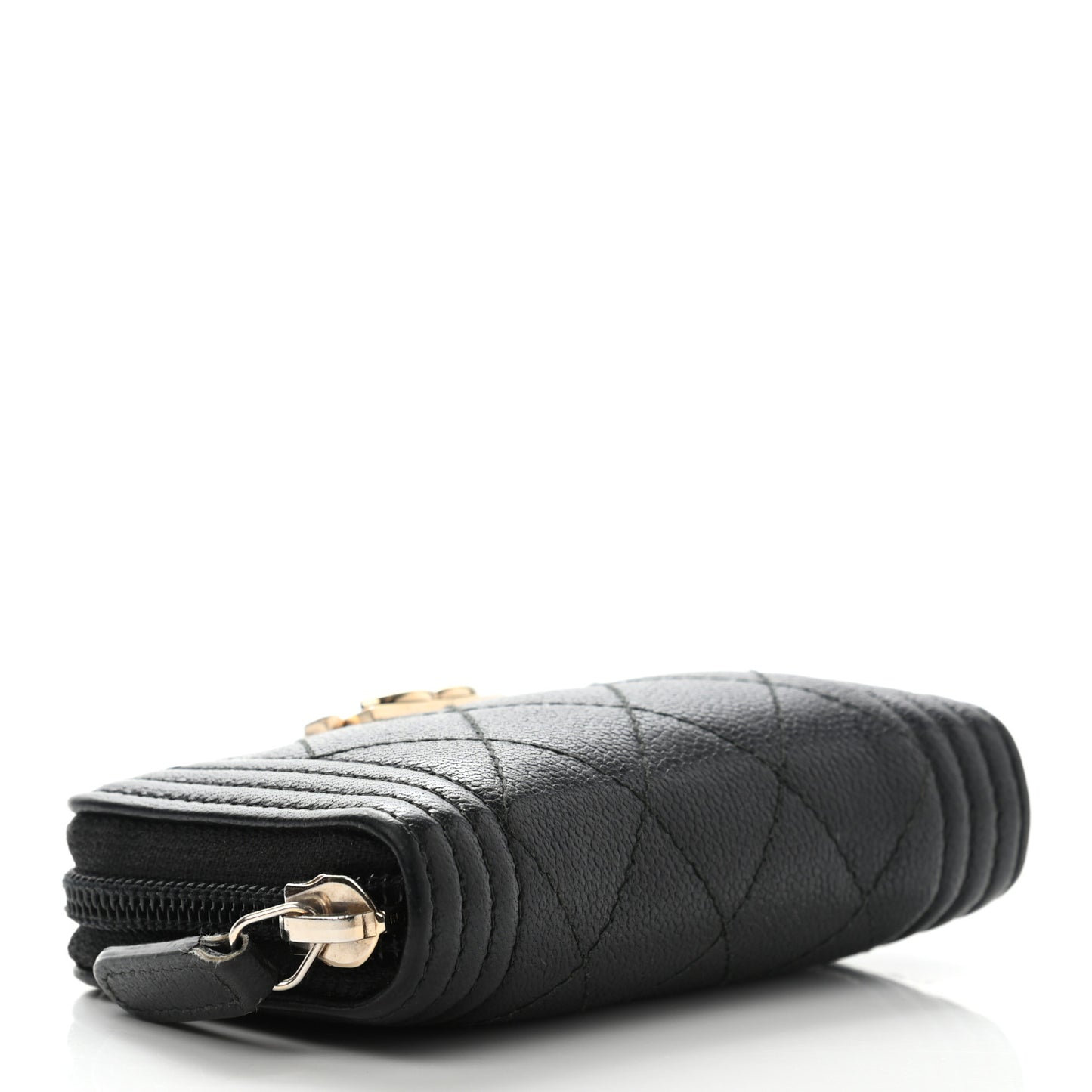 Caviar Quilted Boy Zip Around Coin Purse Wallet Black