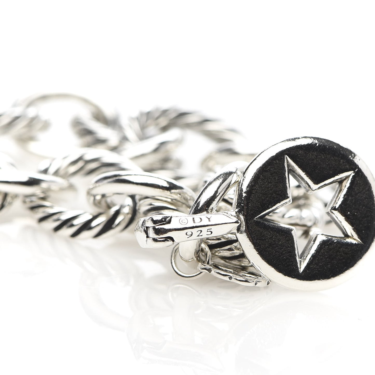 Sterling Silver 12mm Large Oval Link Star Charm Bracelet