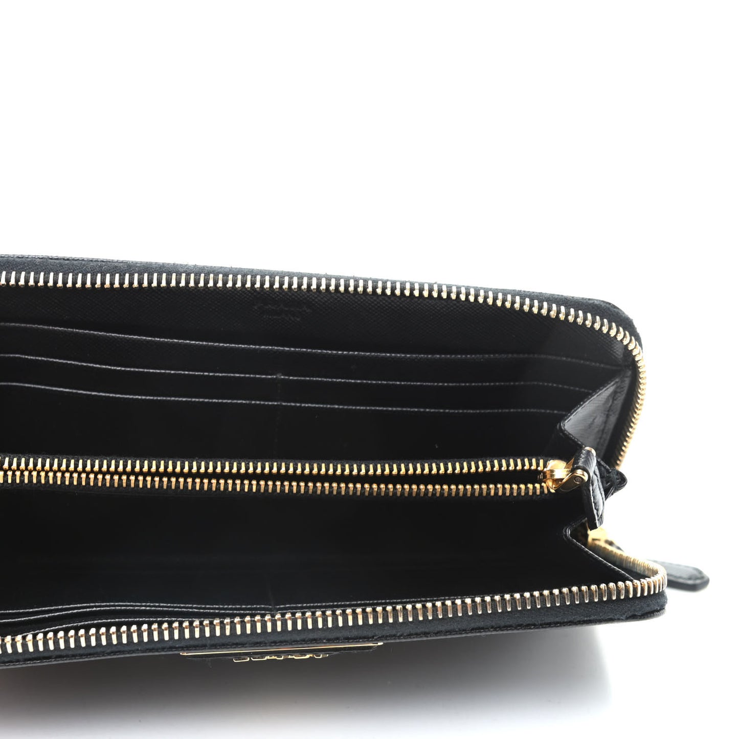 Saffiano Triangle Zip Around Wallet Black